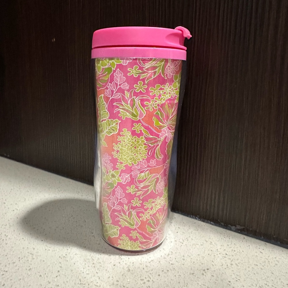 Floral Travel Mug with Pink Lid